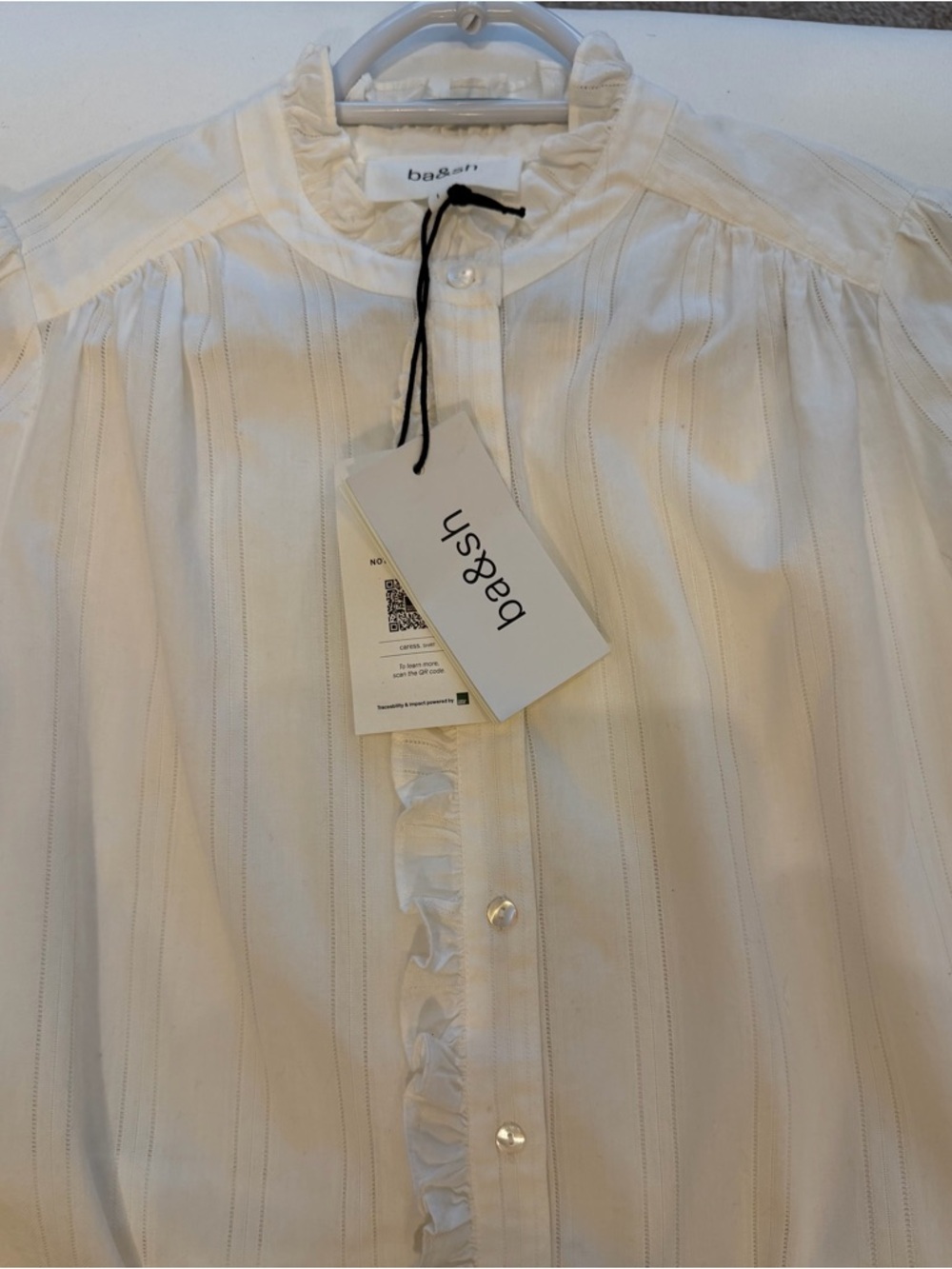 ba&sh “Lady Shirt” Cream Ruffle-Front Button Blouse - Picture 3 of 6